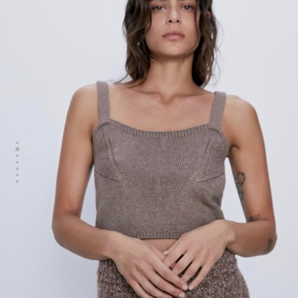 Zara Strappy Knit Top in Taupe (size M)